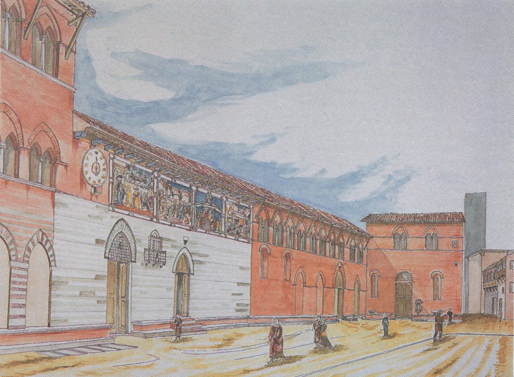 ricostruzione grafica facciata Santa Maria alla fine del Trecento